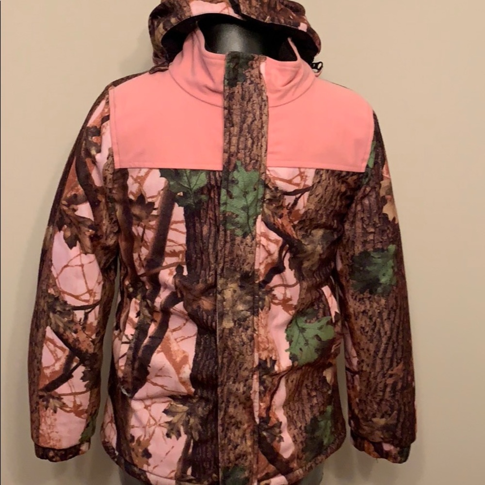 Tote girls pink camouflage winter coat